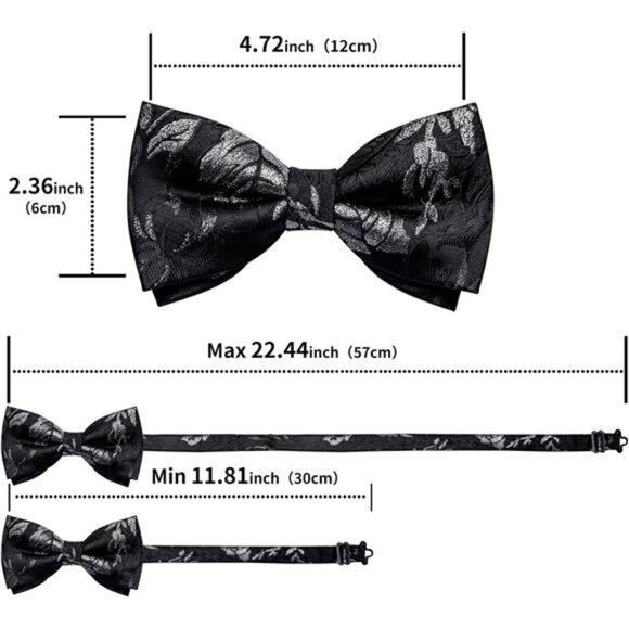 Pre-Tied Bow Ties for Men Silk Adjustable Tuxedo Bowties Pocket Square Cufflinks - Picture 7 of 8